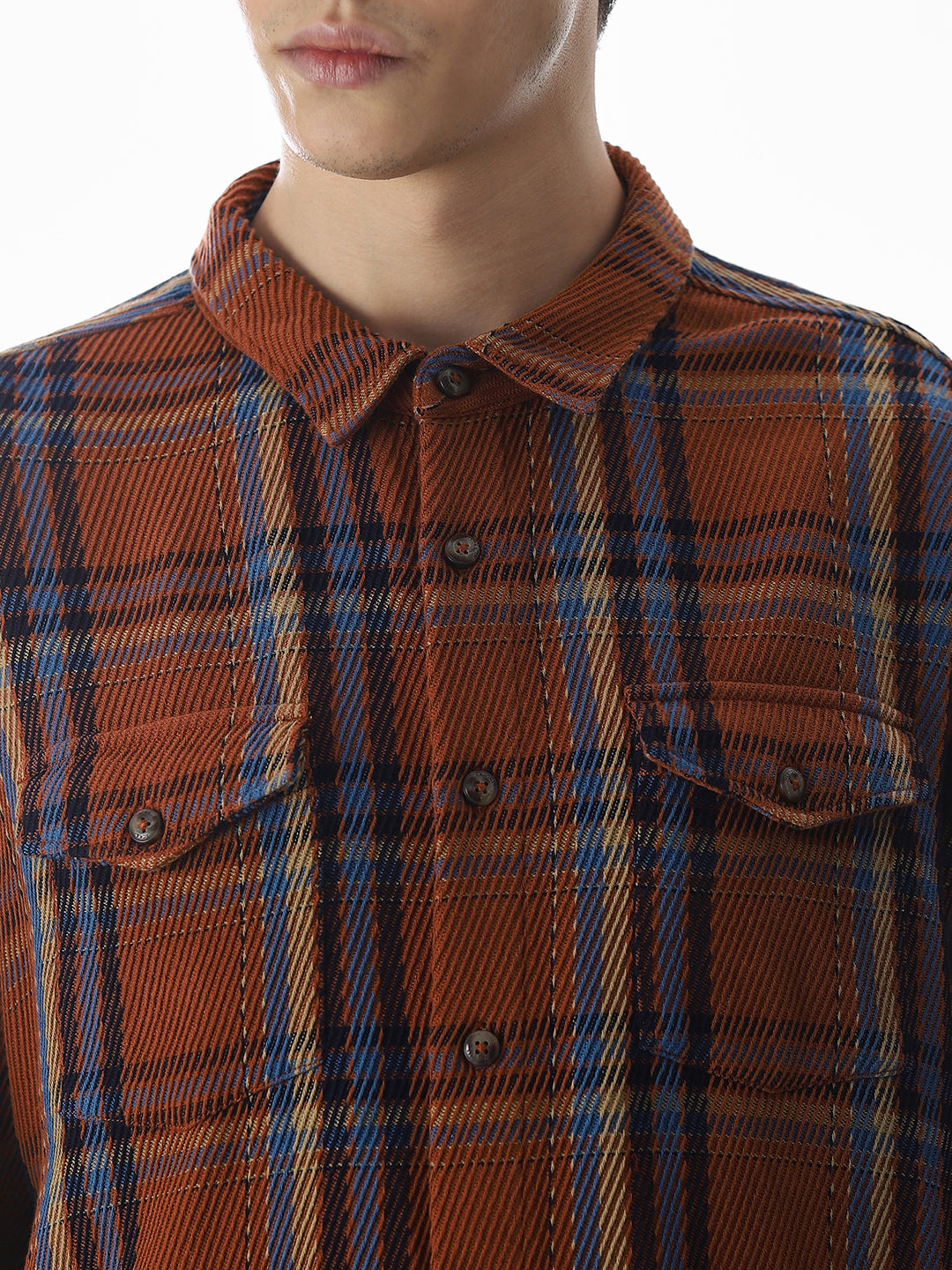Dark Brown Check Print Overshirt