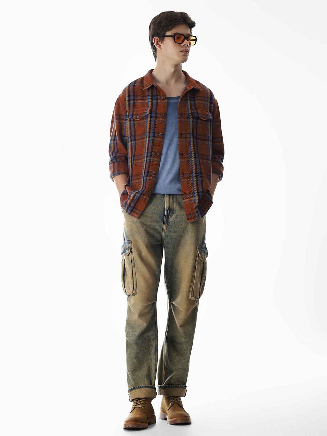 Dark Brown Check Print Overshirt