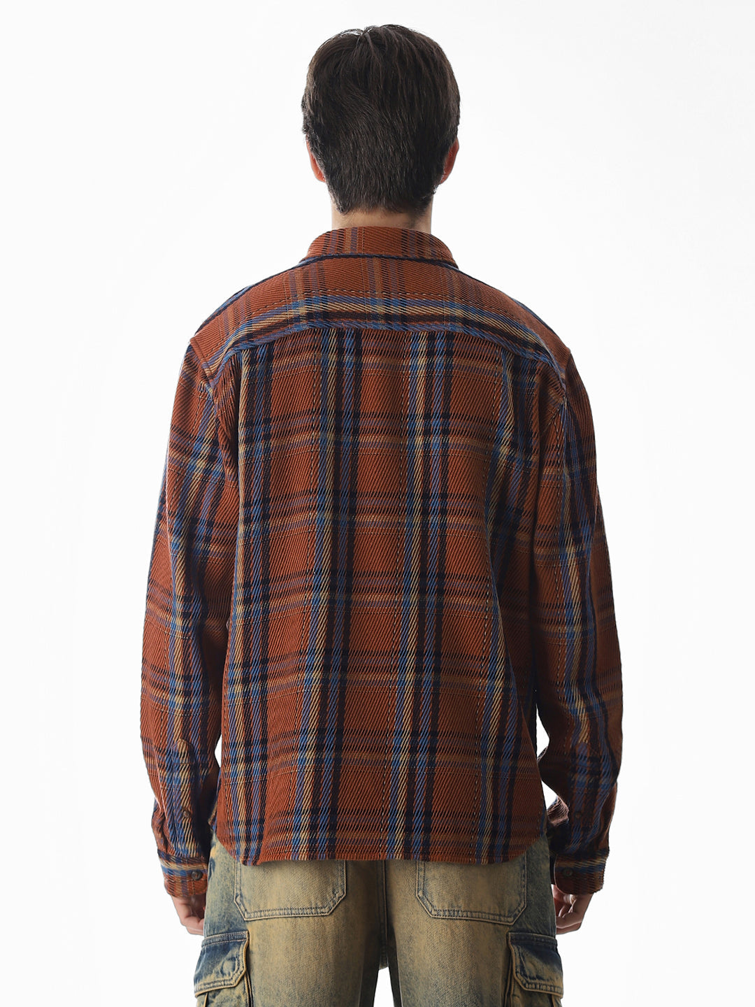 Dark Brown Check Print Overshirt