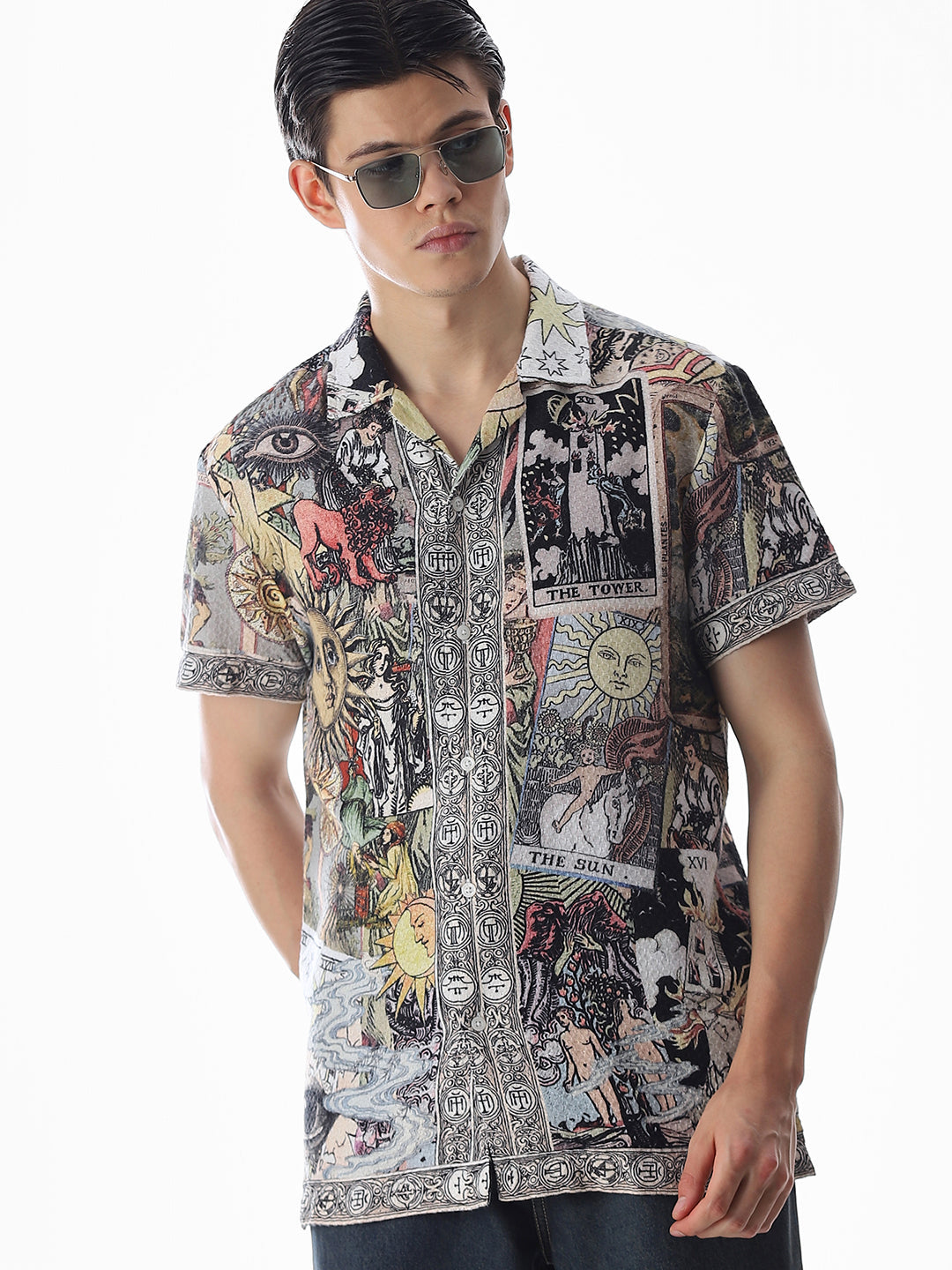 Multi-Colour Tarot Card Print Shirt