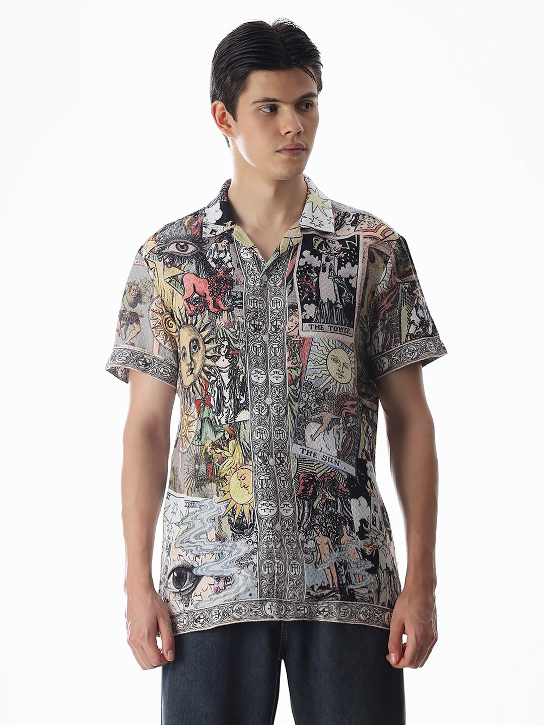 Multi-Colour Tarot Card Print Shirt