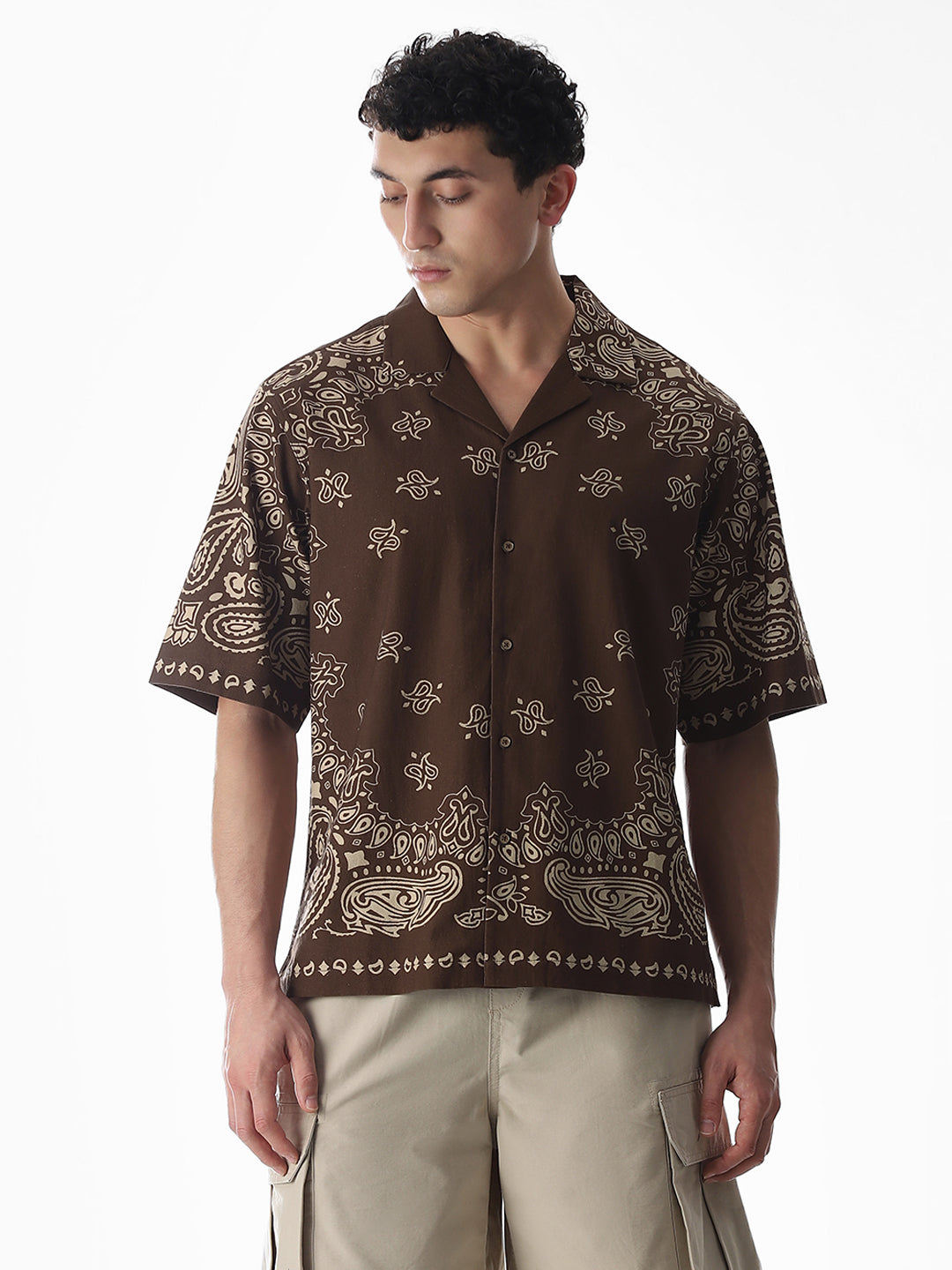 Brown Printed Oversized Shirt