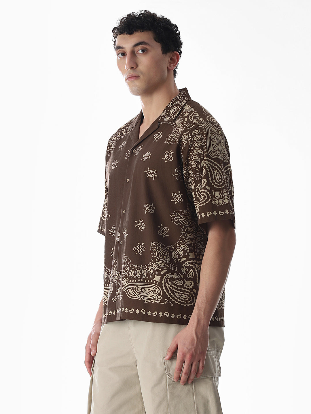 Brown Printed Oversized Shirt