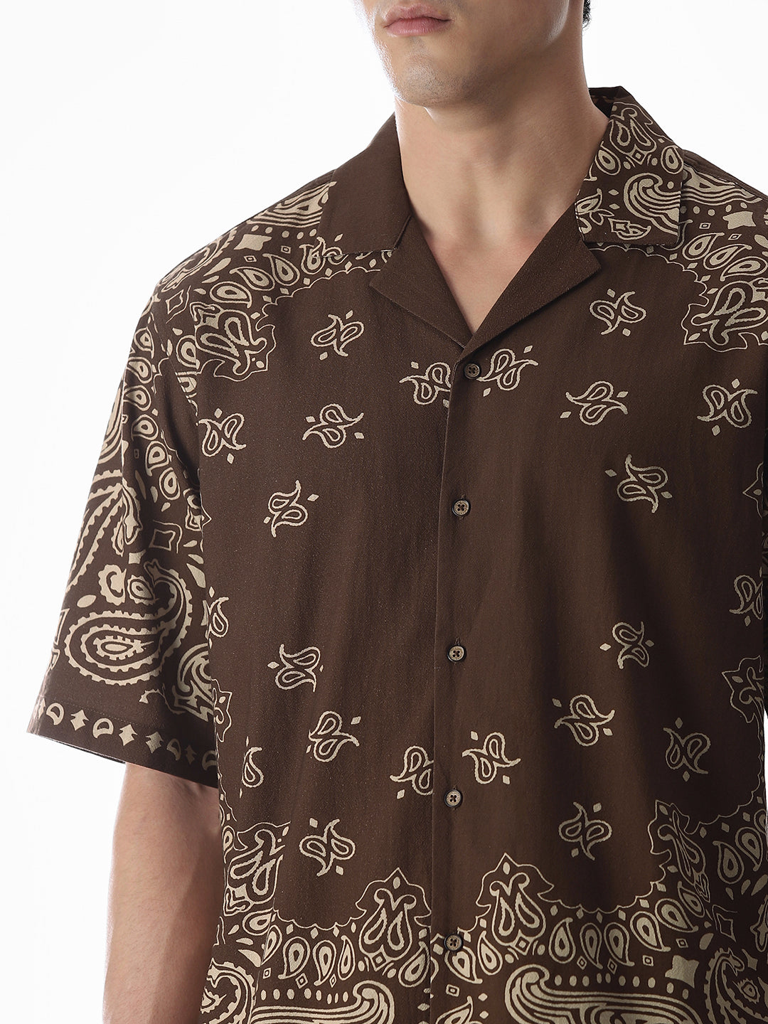 Brown Printed Oversized Shirt