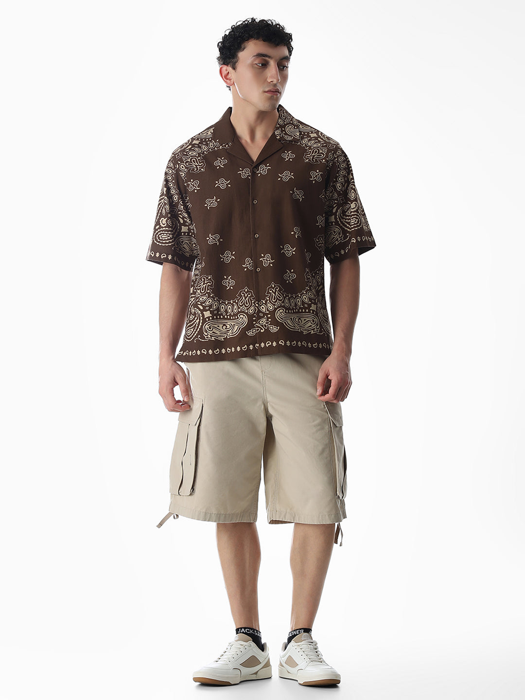 Brown Printed Oversized Shirt