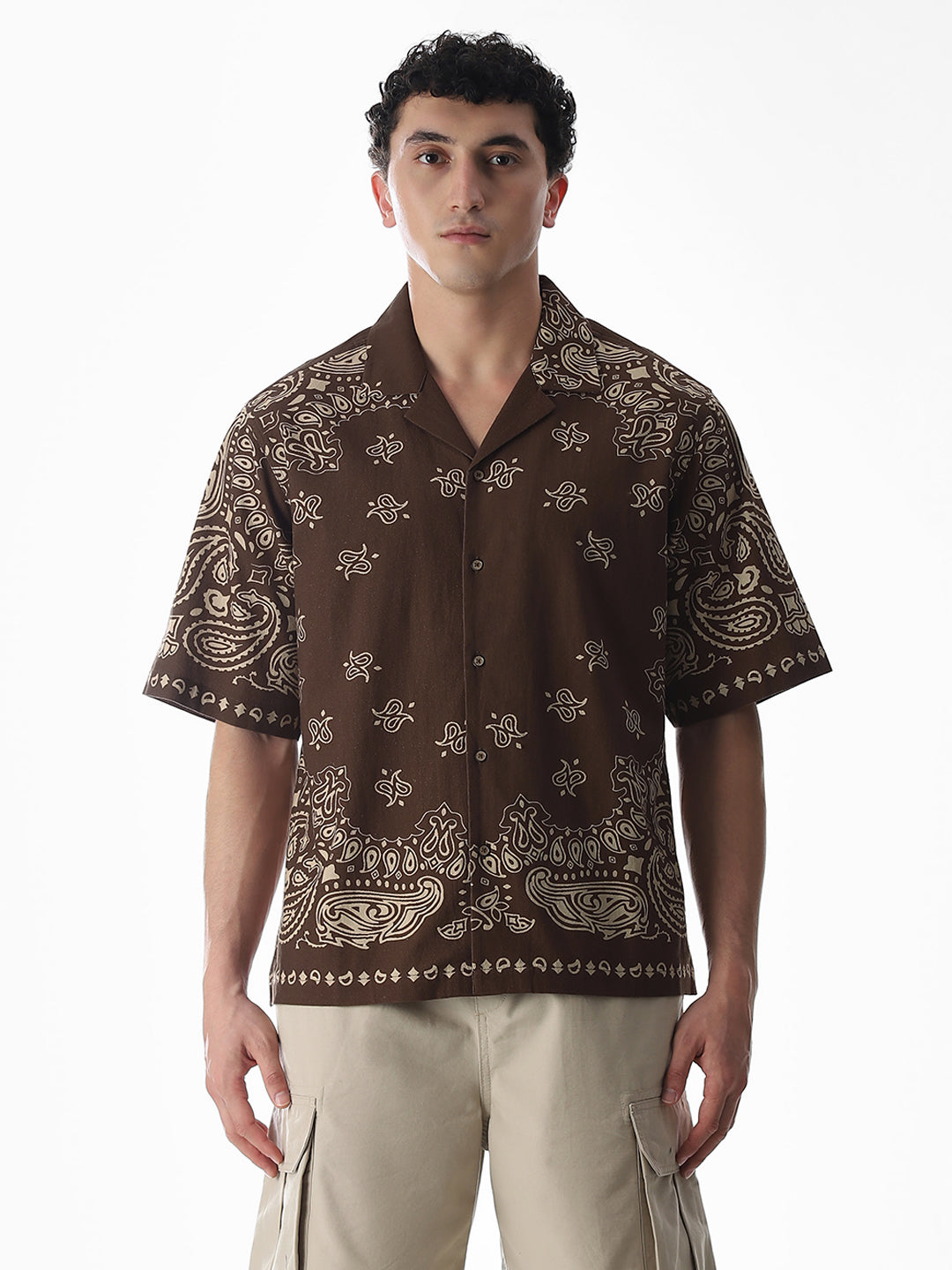Brown Printed Oversized Shirt