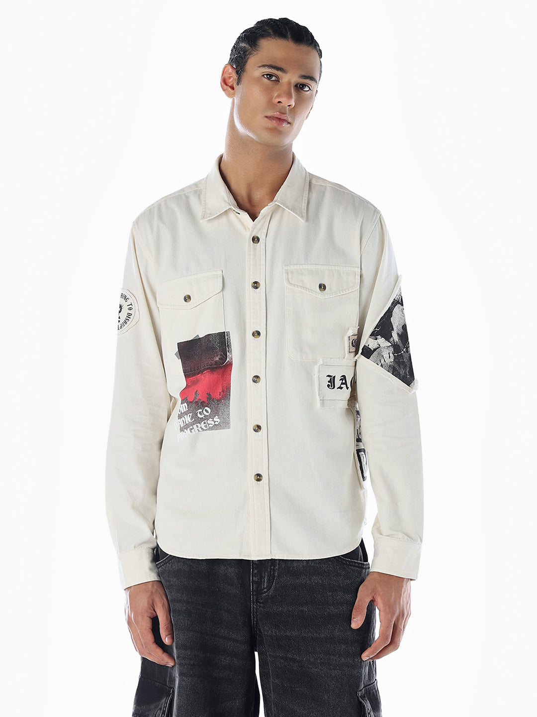 Placement Print Cotton Oversized Shirt