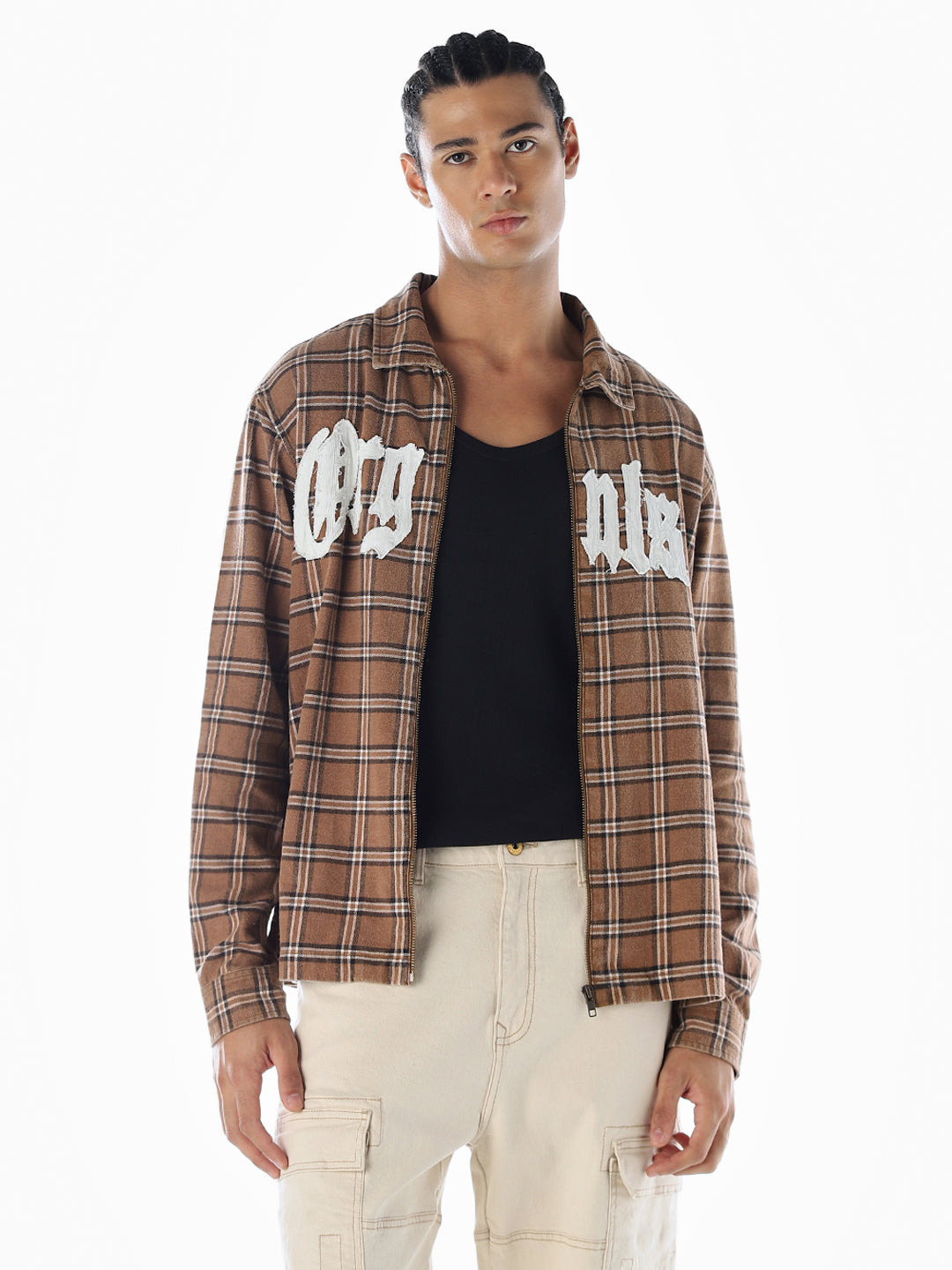 Typographic Print Check Oversized Shirt