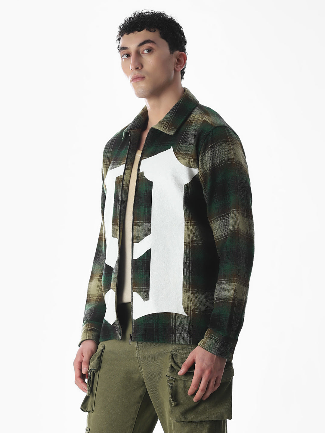 Zip-Up Check Overshirt
