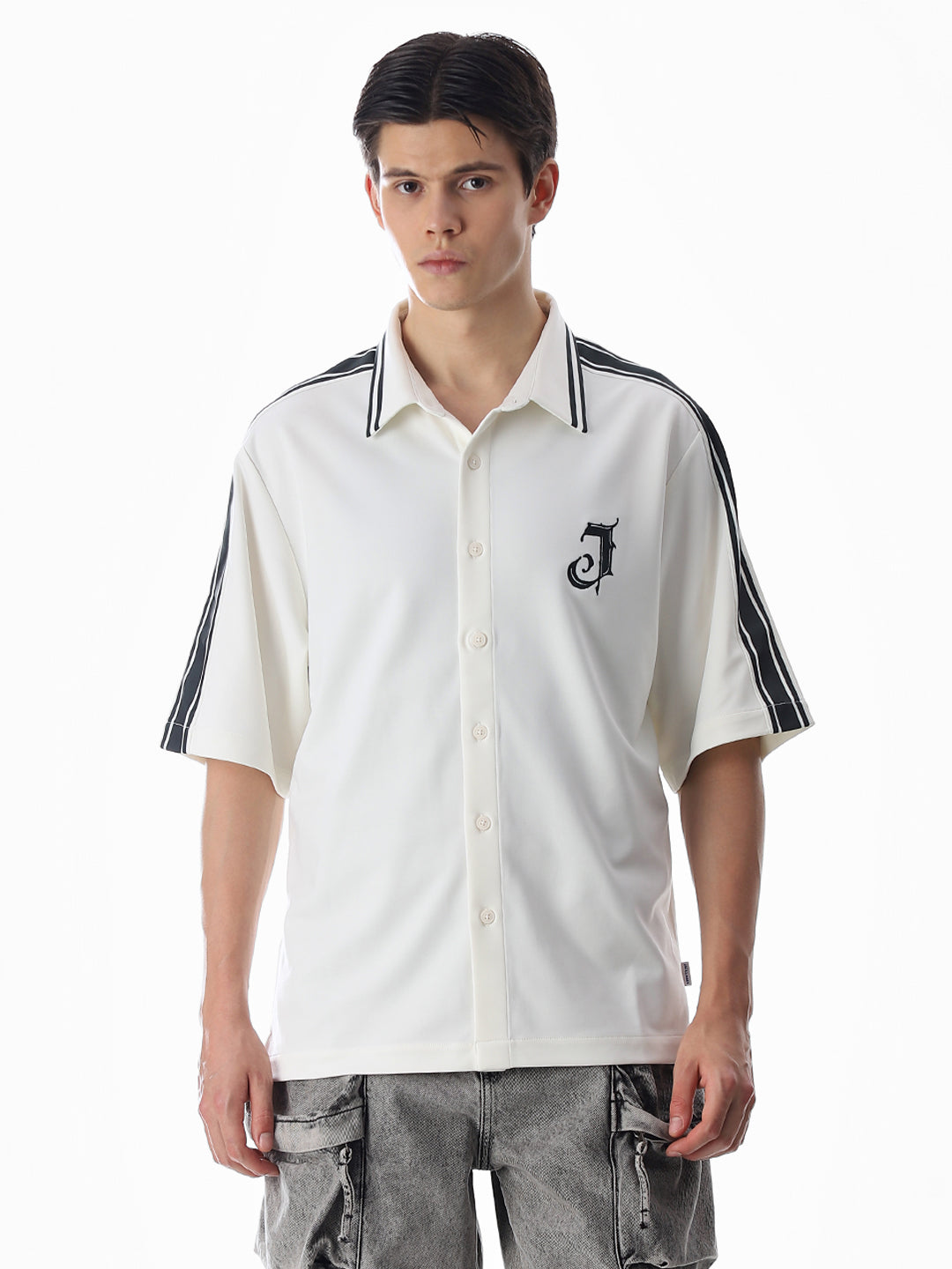 White Printed Knitted Oversized Shirt