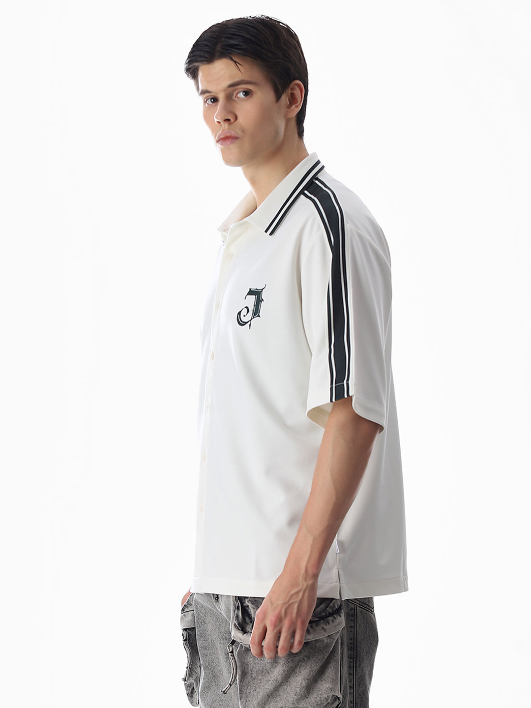 White Printed Knitted Oversized Shirt