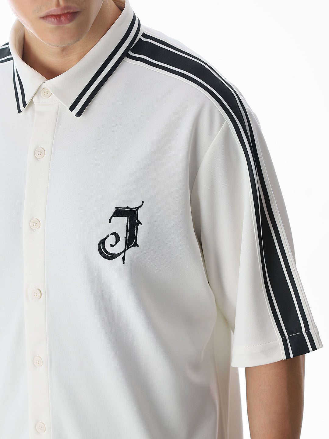 White Printed Knitted Oversized Shirt