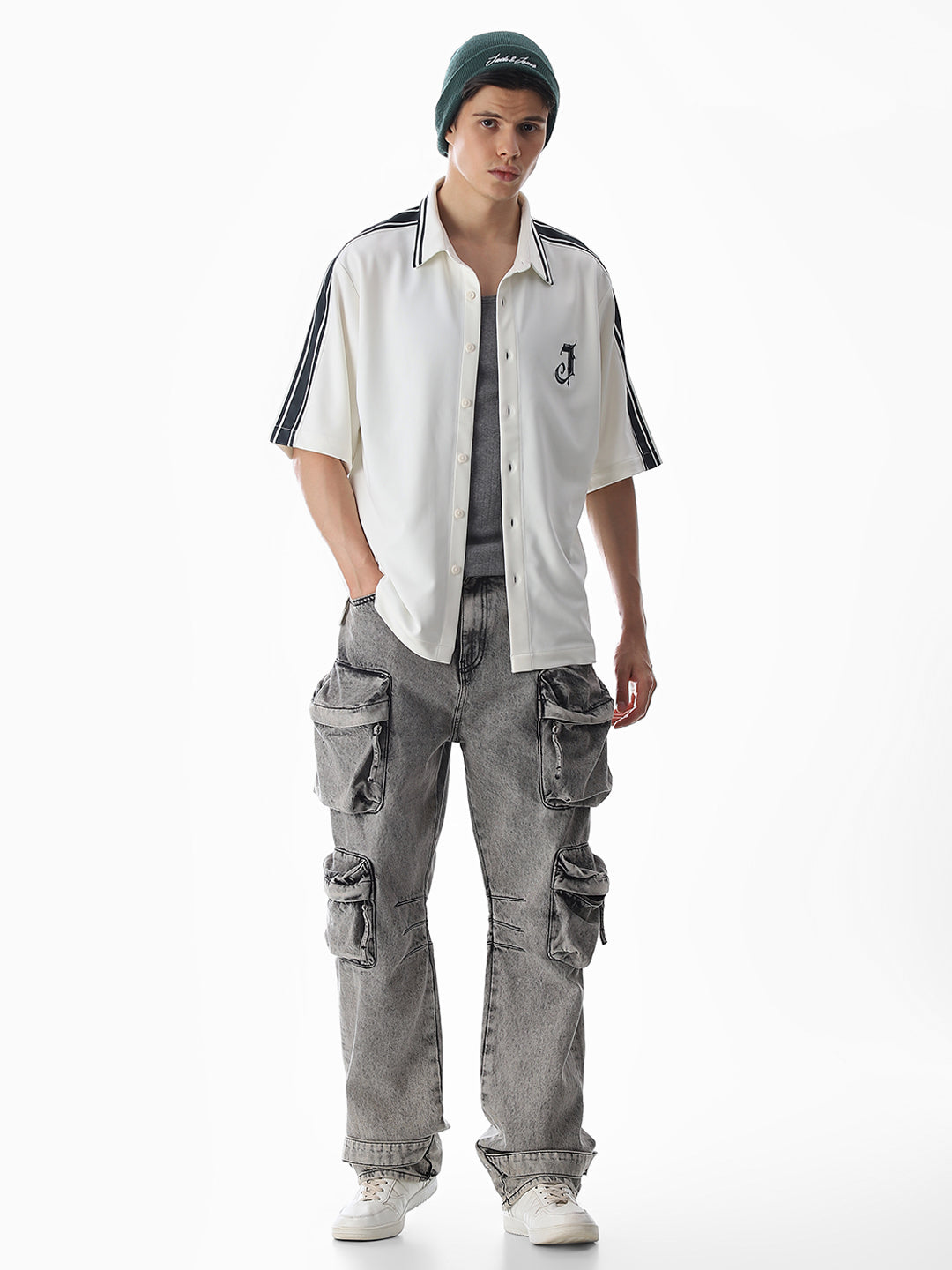 White Printed Knitted Oversized Shirt