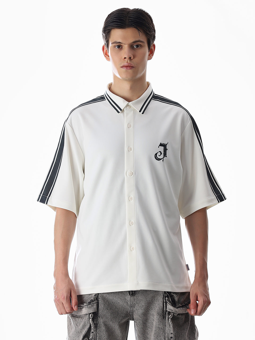 White Printed Knitted Oversized Shirt