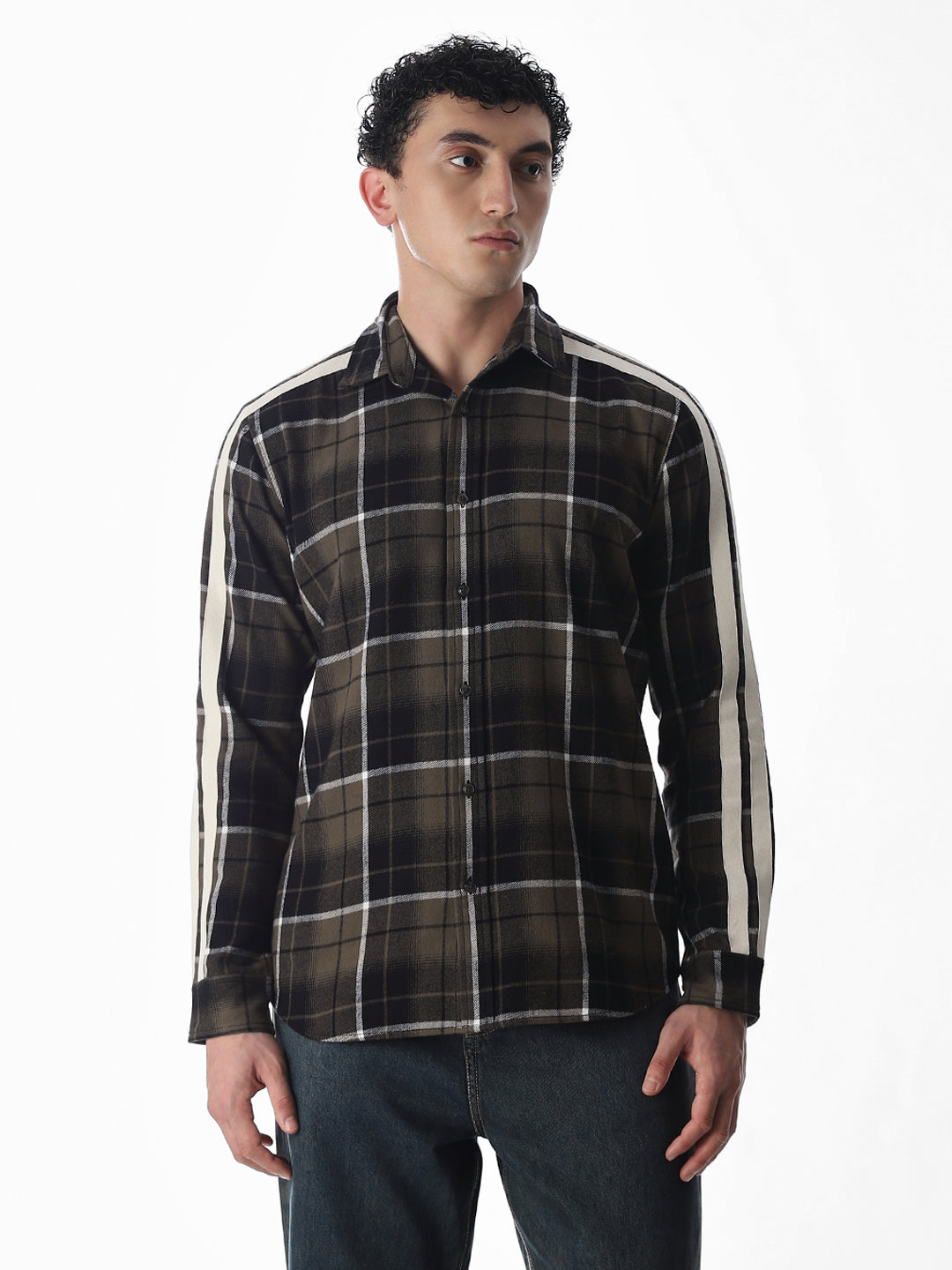 Tape Detail Cotton Check Shirt