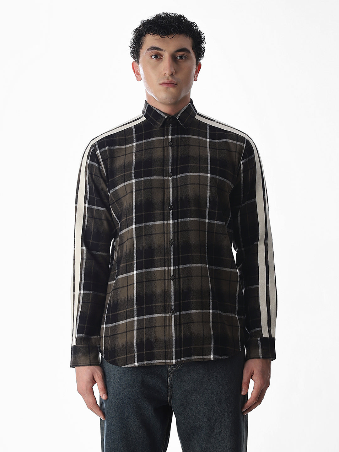 Tape Detail Cotton Check Shirt