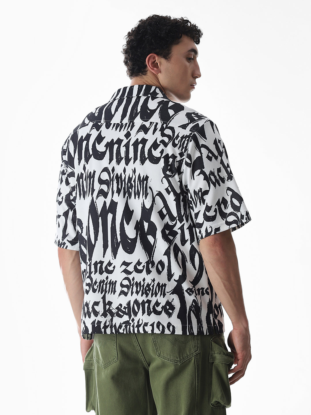 White Typographic Print Knitted Oversized Shirt