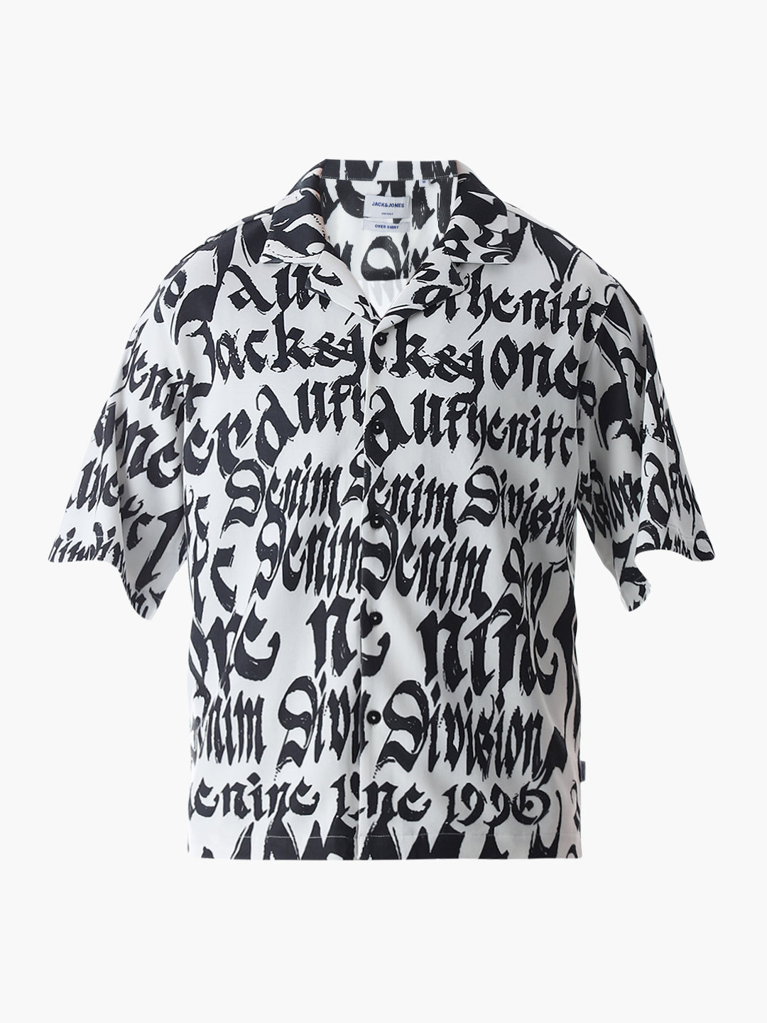 White Typographic Print Knitted Oversized Shirt