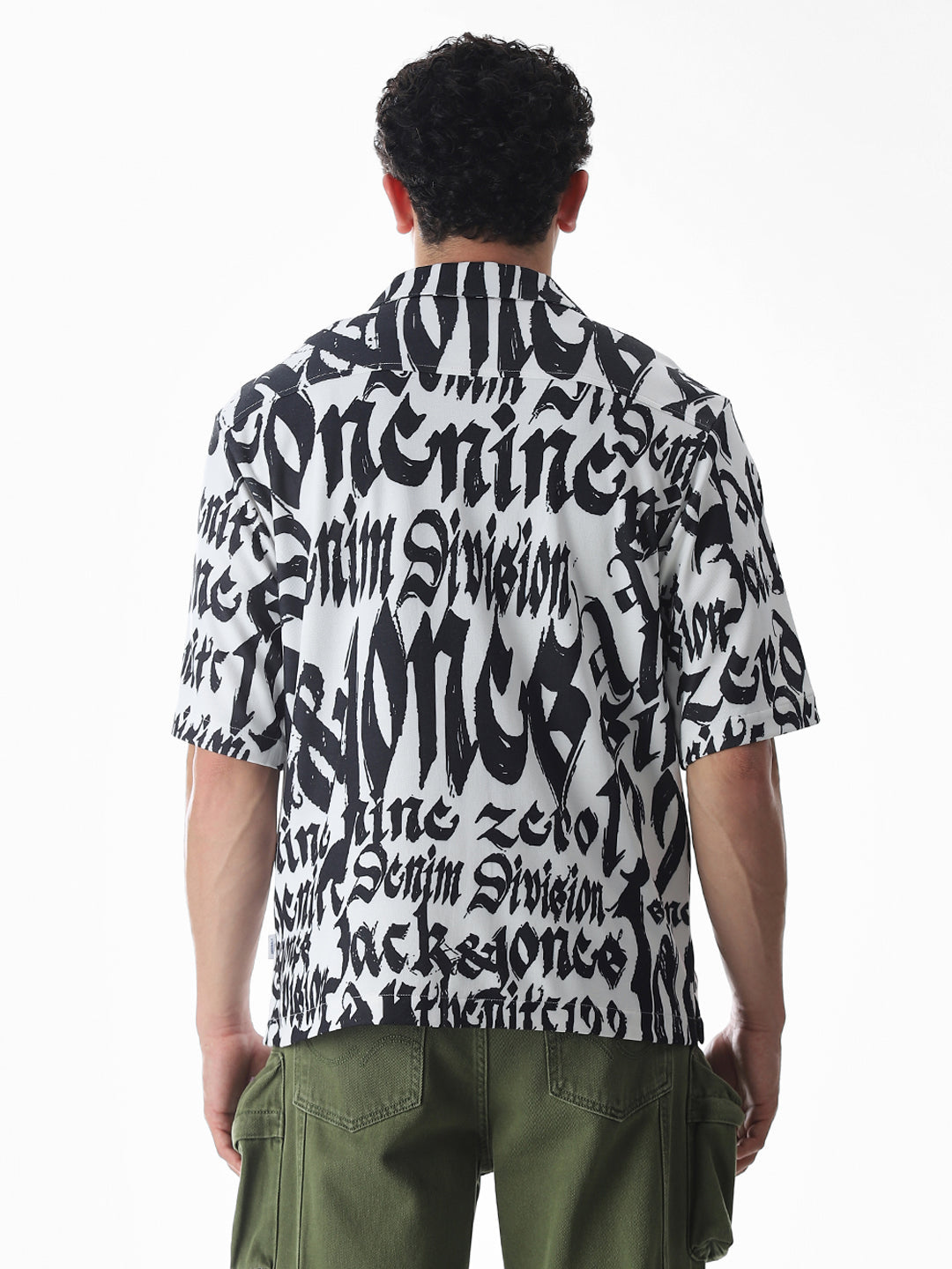 White Typographic Print Knitted Oversized Shirt