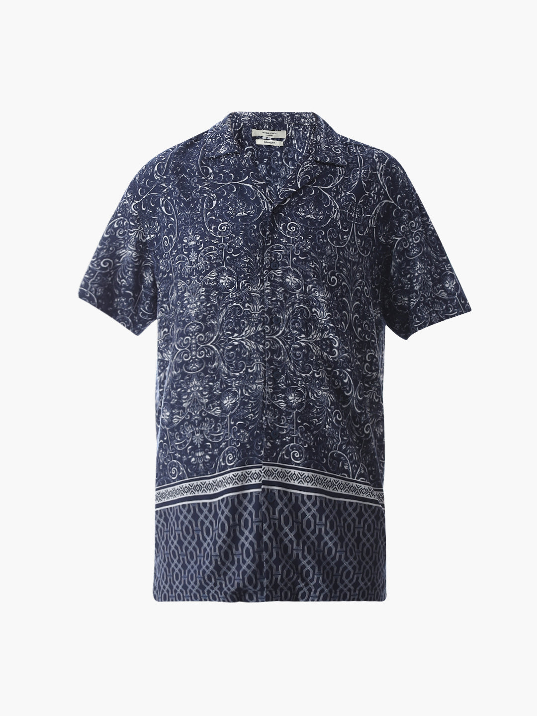 Blue Printed Viscose Comfort Fit Shirt