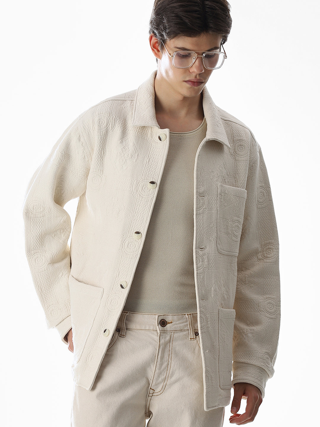 Off-White Cotton Front-open Overshirt