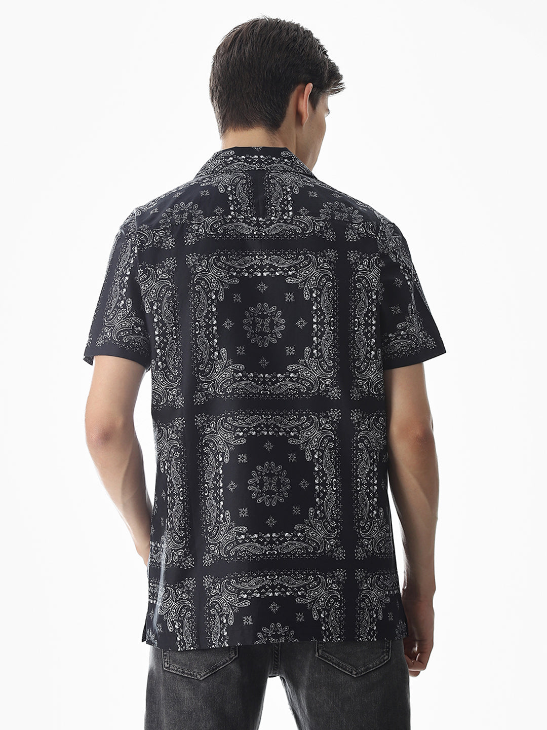 Black Bandana Print Cotton Shirt