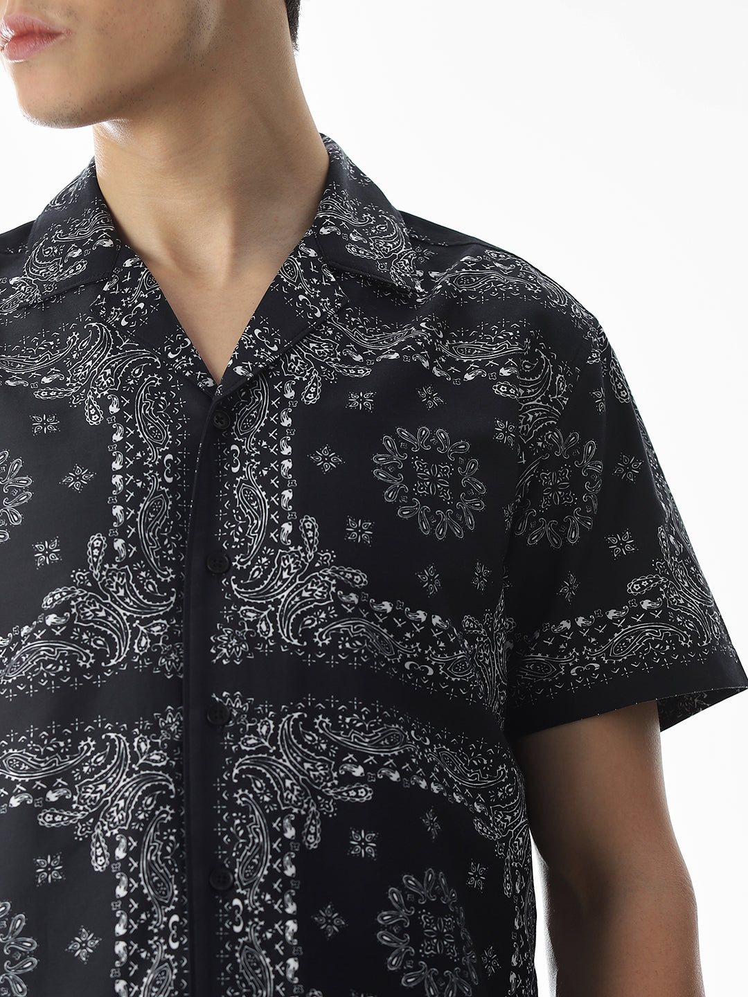 Black Bandana Print Cotton Shirt