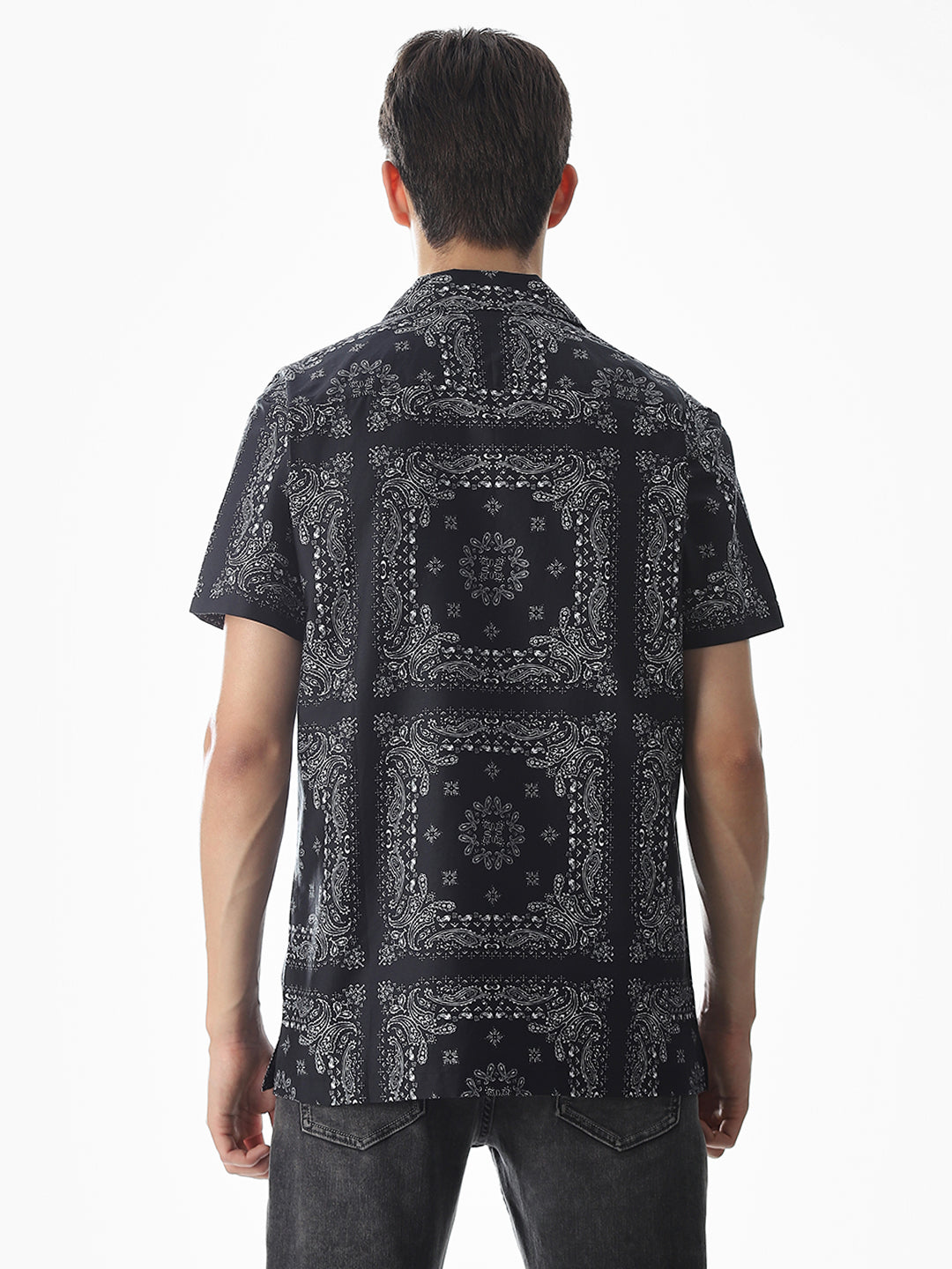 Black Bandana Print Cotton Shirt