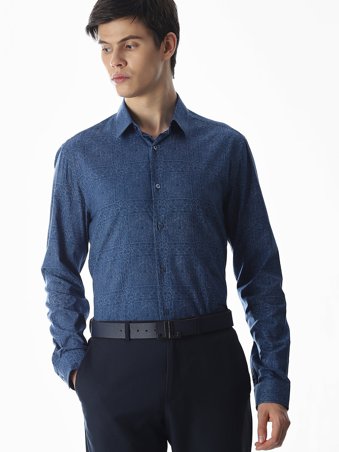 Blue Printed Cotton Shirt