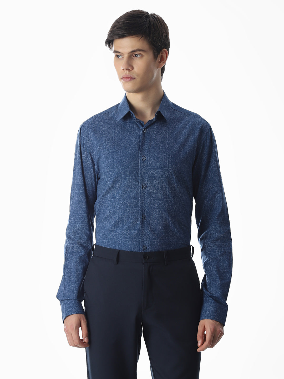 Blue Printed Cotton Shirt