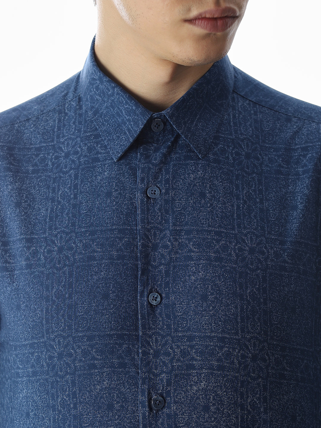 Blue Printed Cotton Shirt
