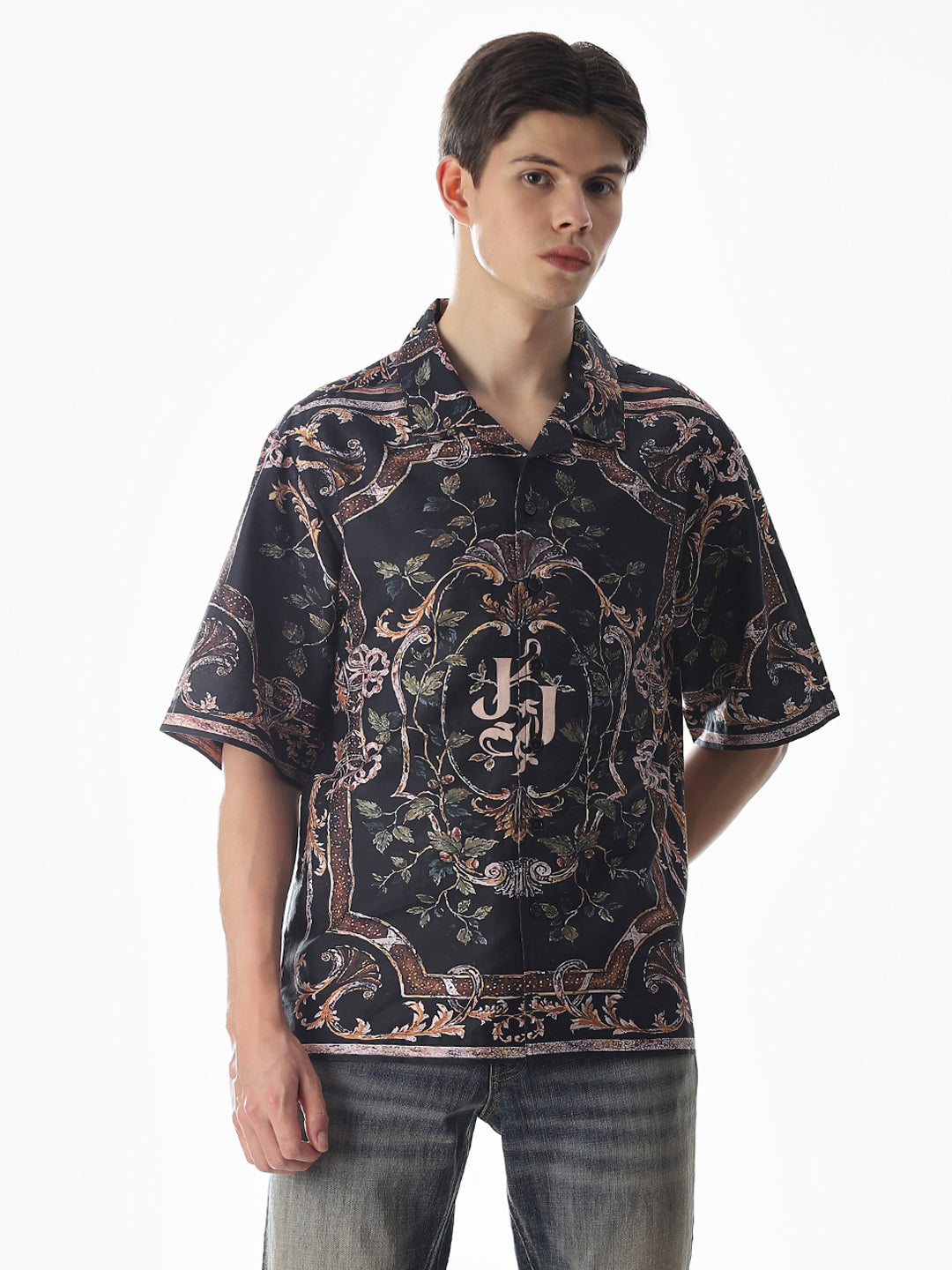 Black Abstract Print Oversized Shirt