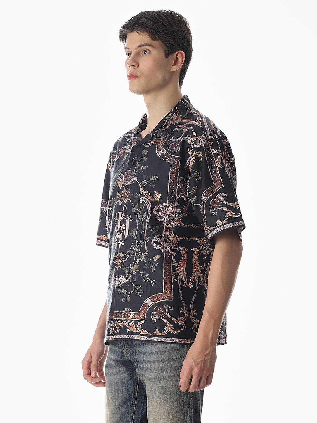 Black Abstract Print Oversized Shirt