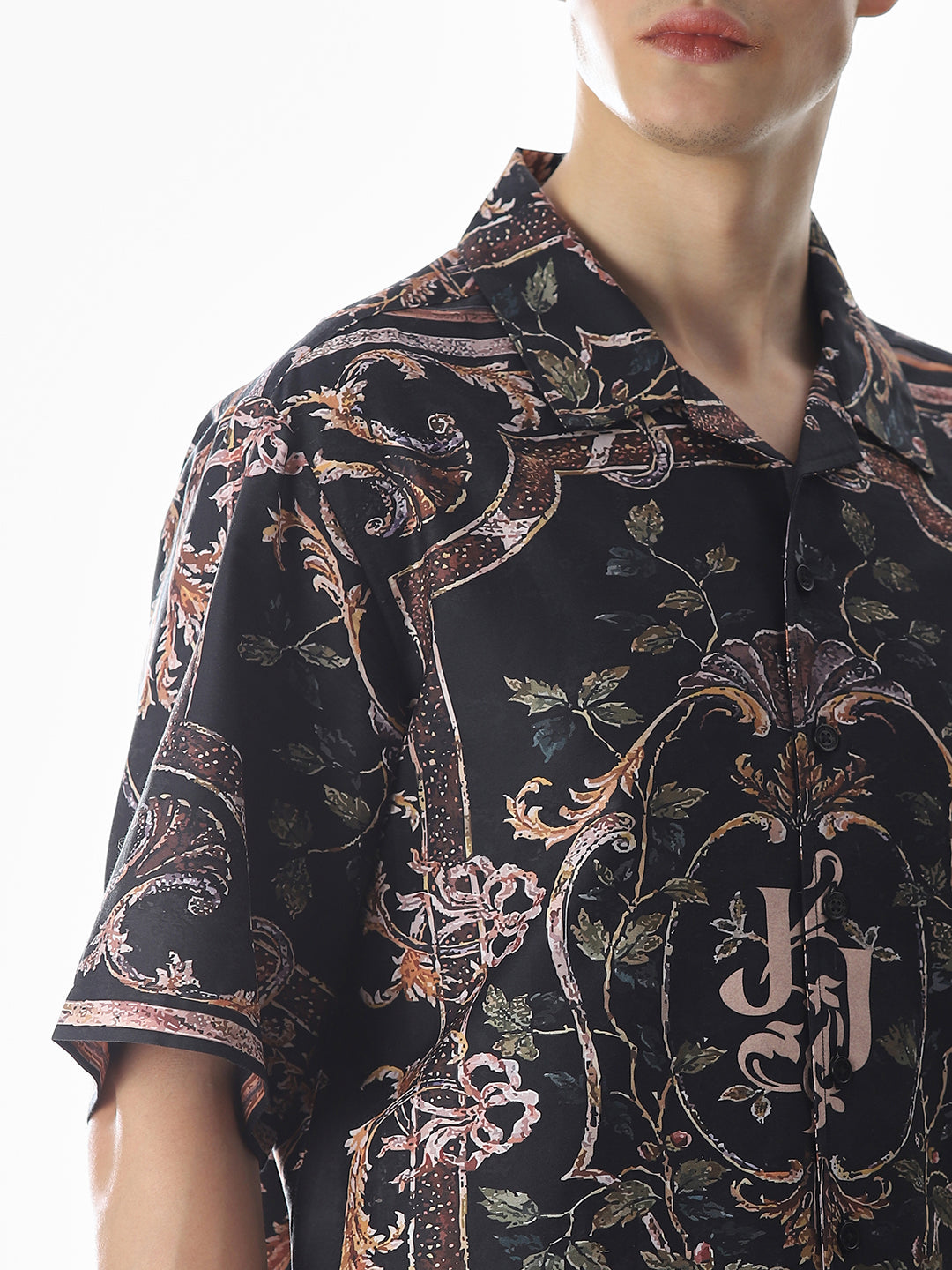 Black Abstract Print Oversized Shirt