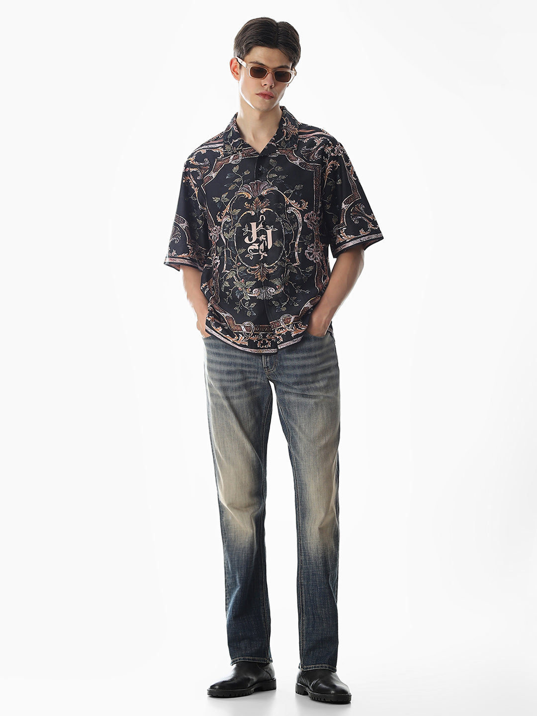 Black Abstract Print Oversized Shirt