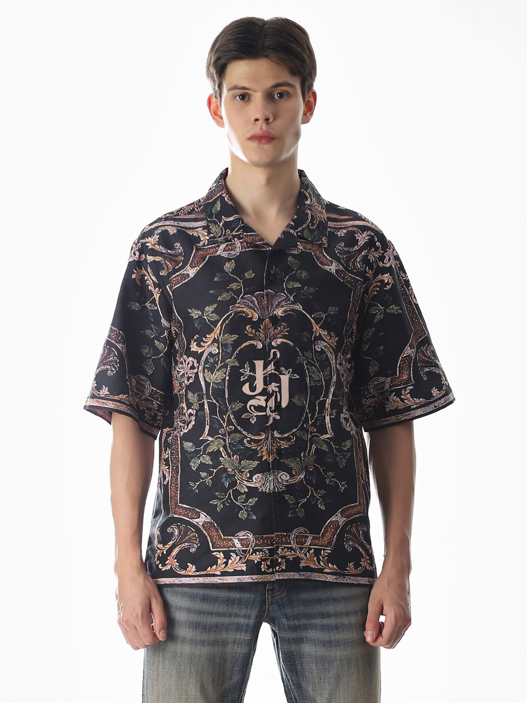 Black Abstract Print Oversized Shirt