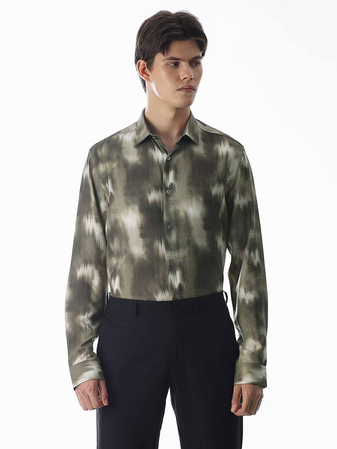 Dark Olive Abstract Print Shirt