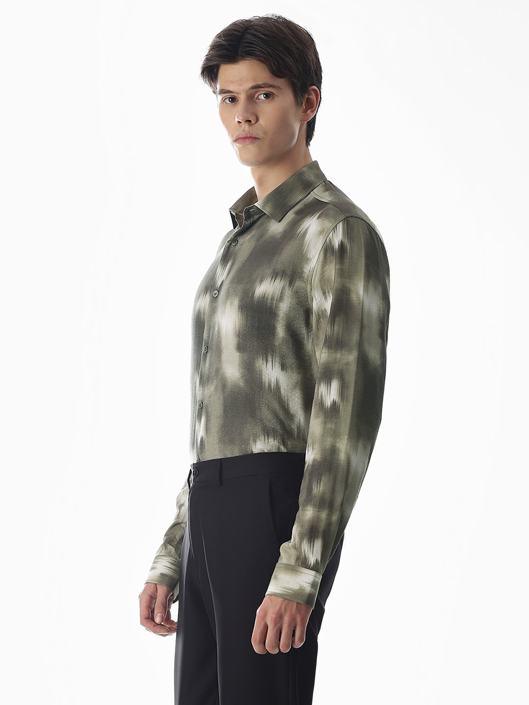 Dark Olive Abstract Print Shirt