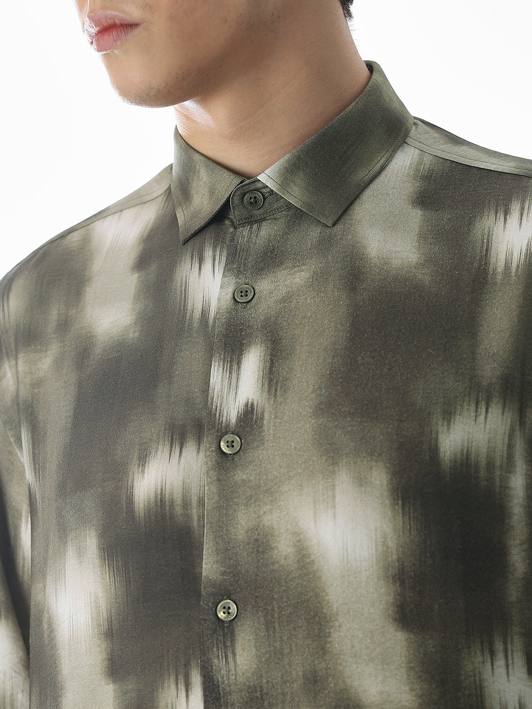 Dark Olive Abstract Print Shirt