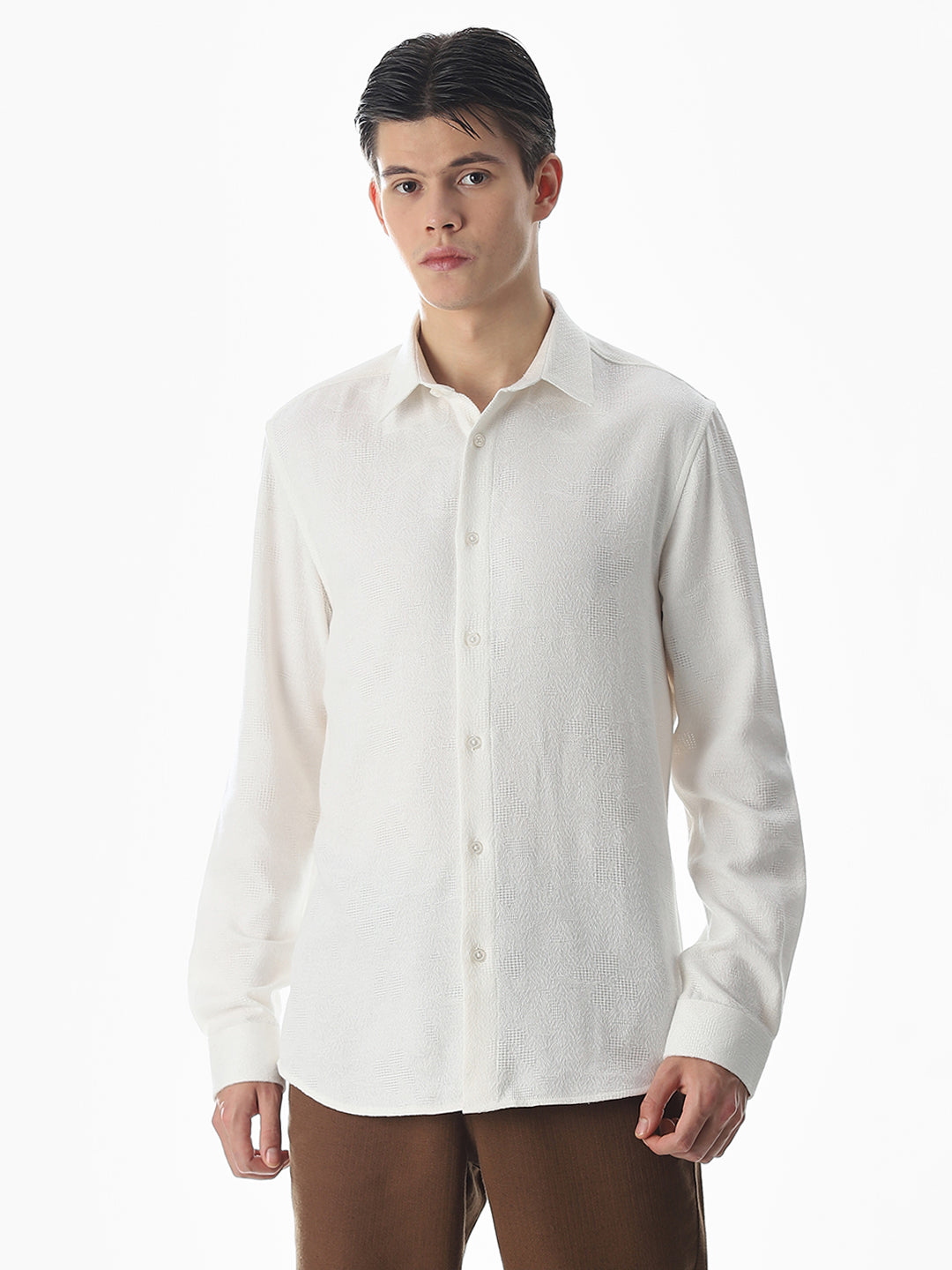 White Cotton Slim Fit Shirt
