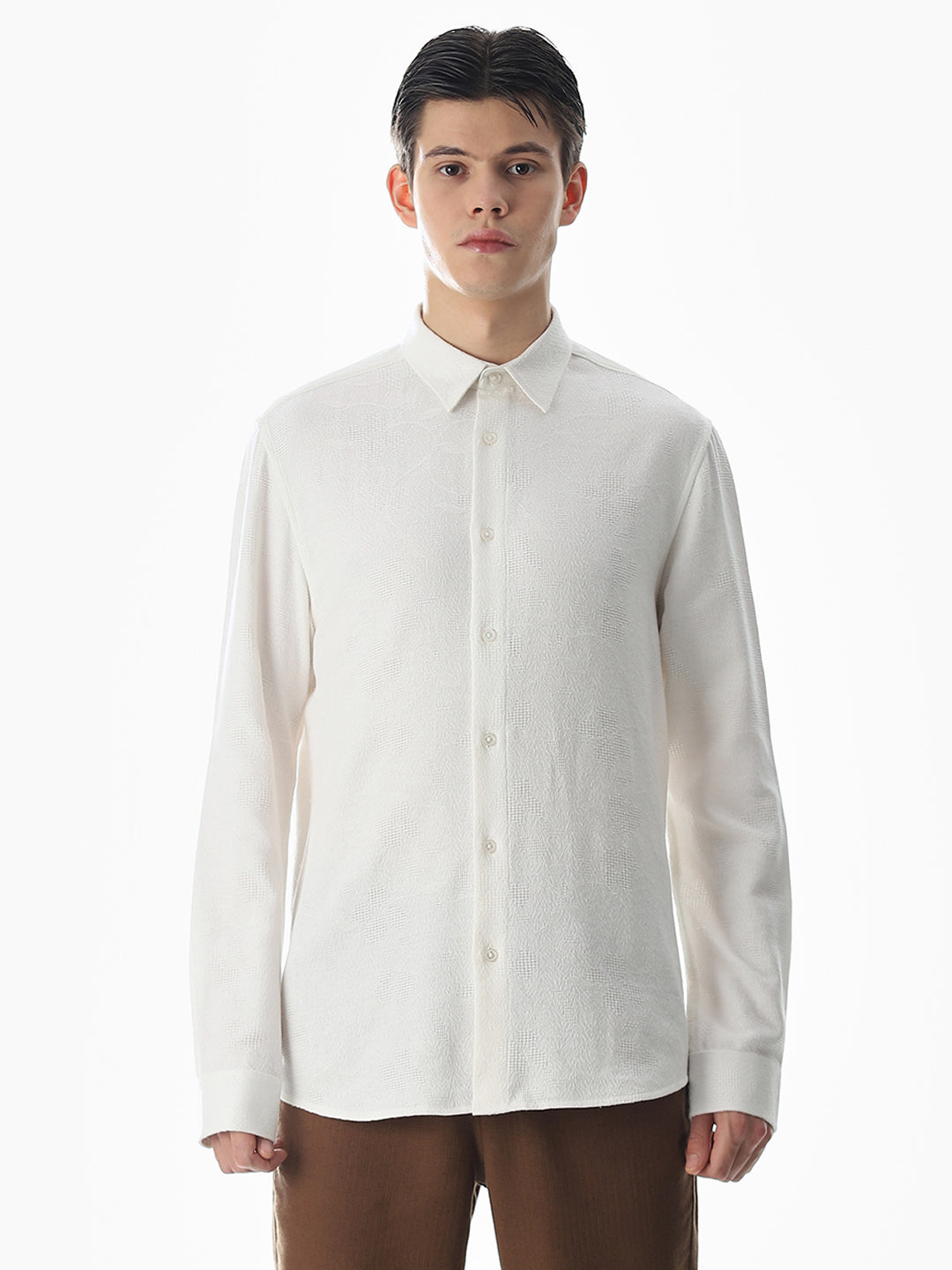 White Cotton Slim Fit Shirt
