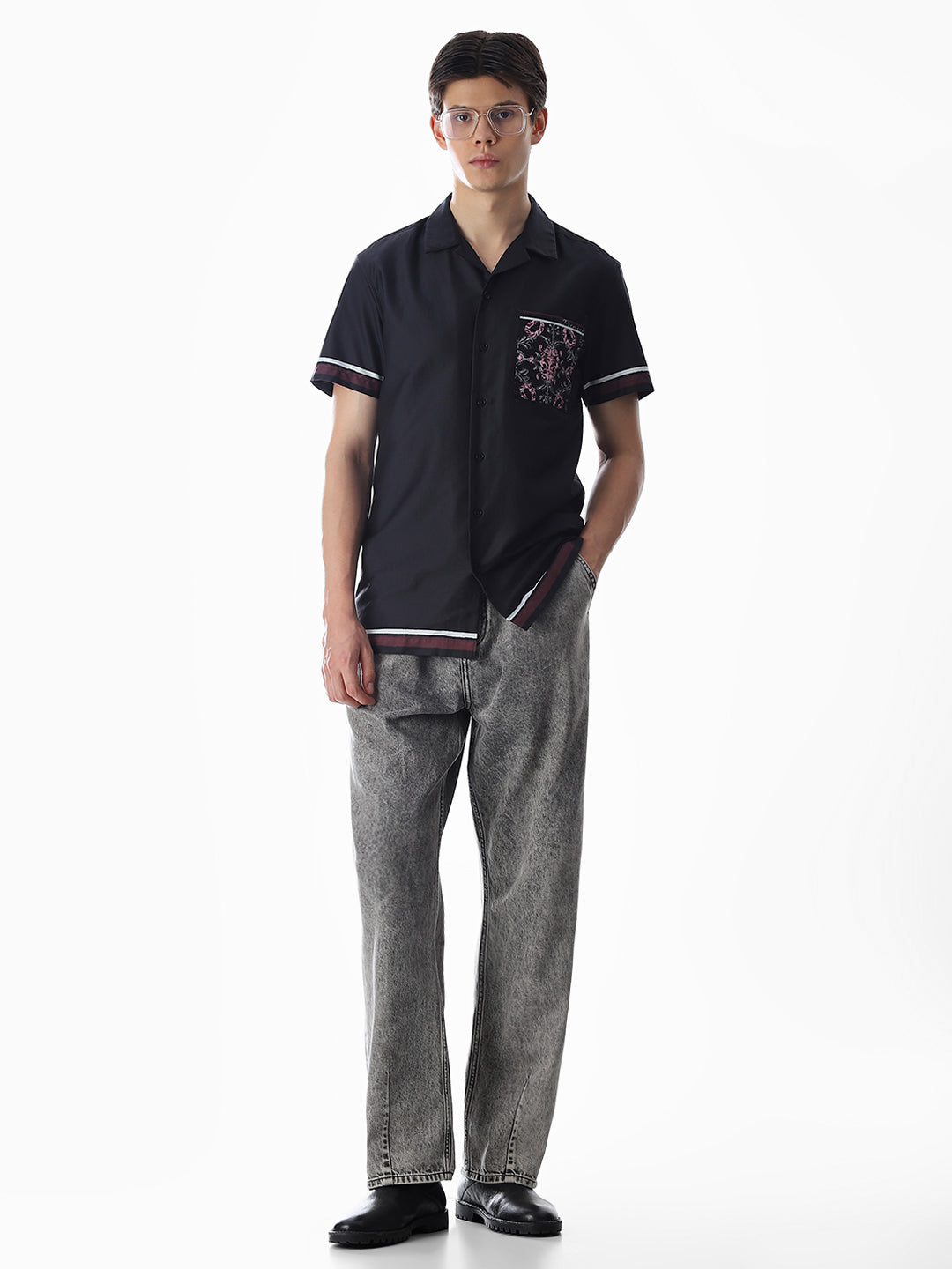 Black Resort Collar Comfort Fit Shirt