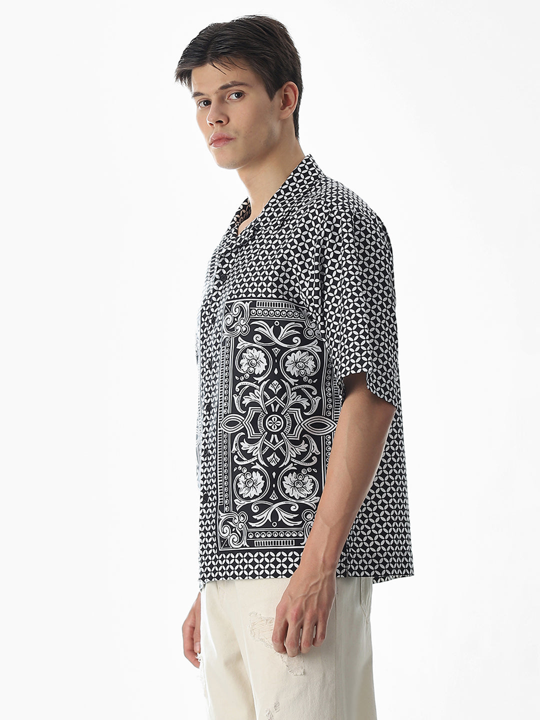 Black Abstract Print Oversized Shirt