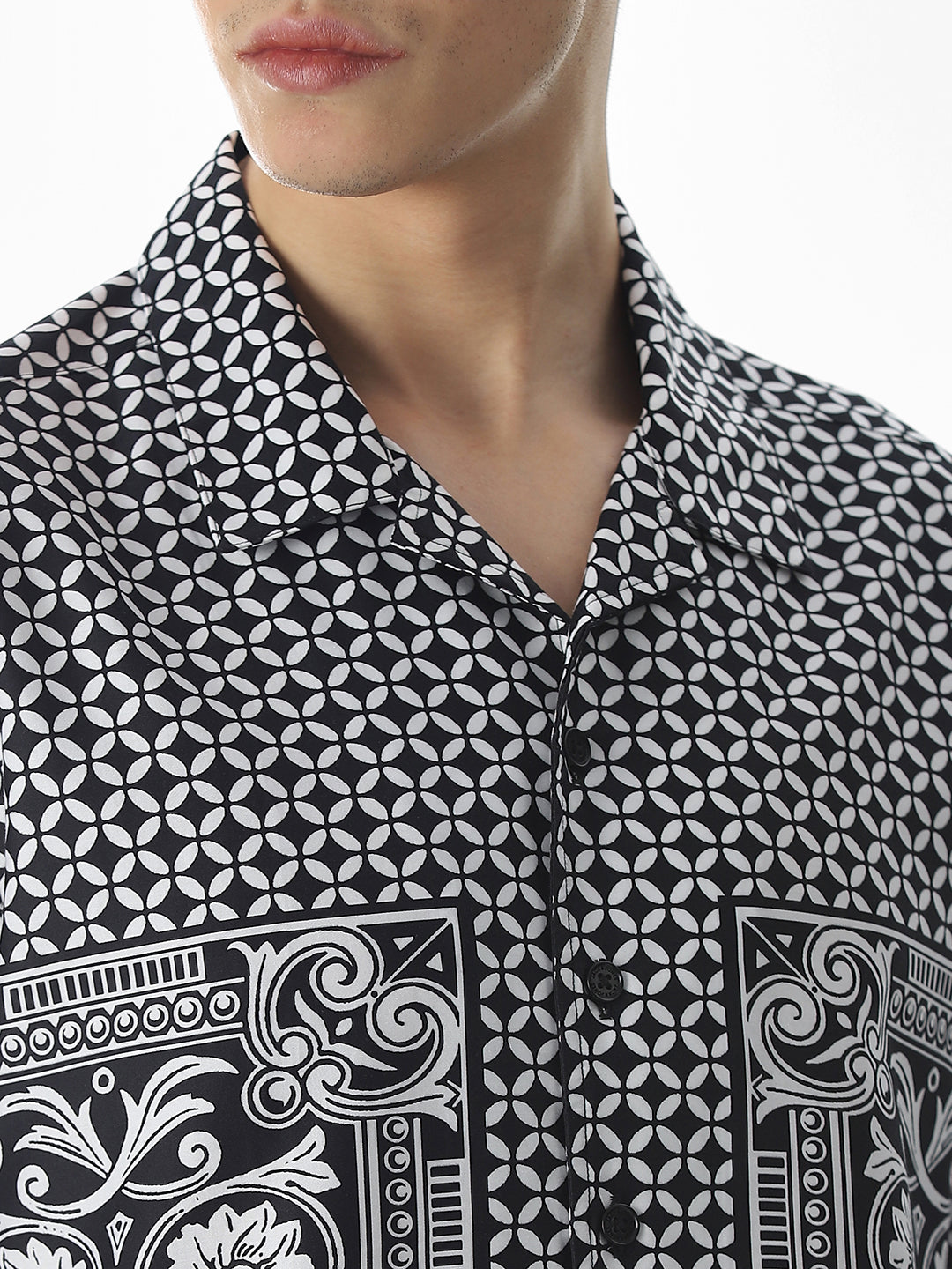 Black Abstract Print Oversized Shirt