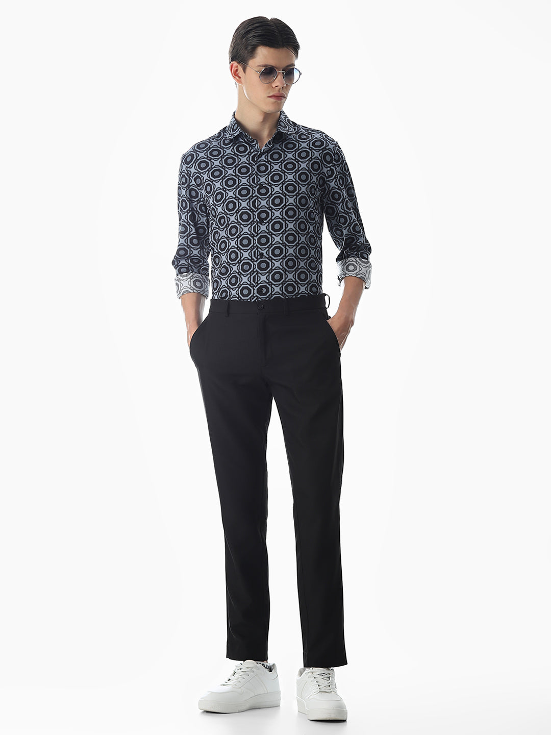 Grey Printed Cotton Shirt