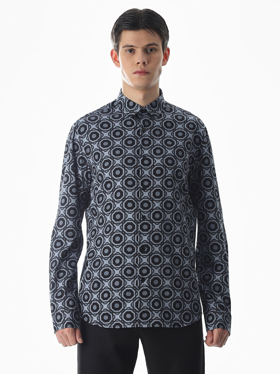 Grey Printed Cotton Shirt