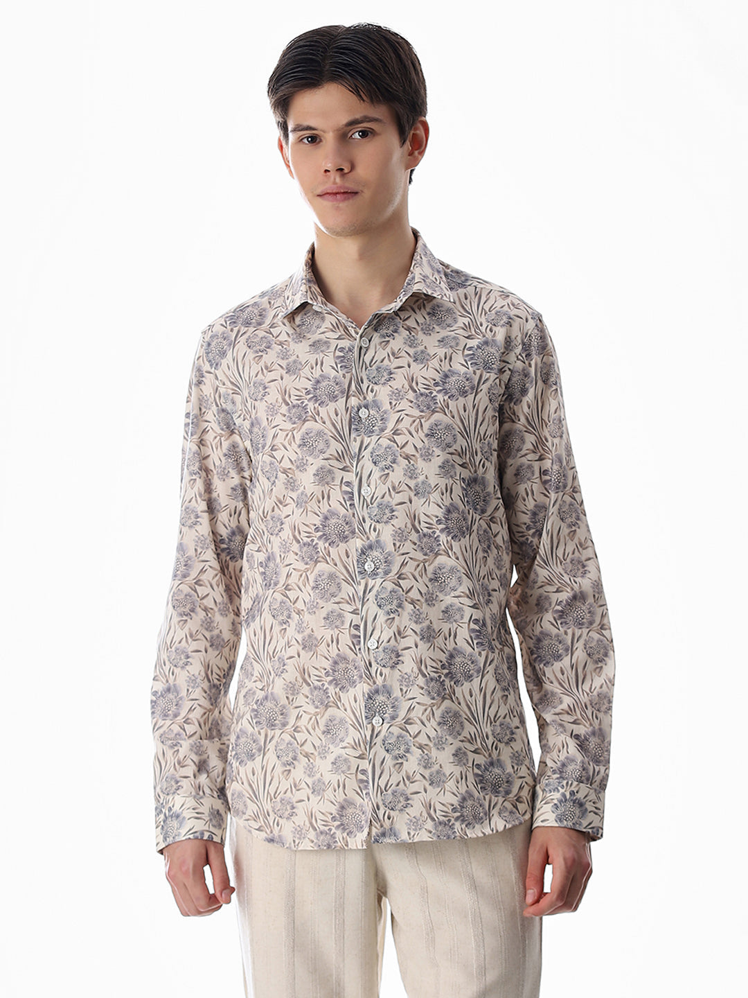 Beige Printed Cotton Shirt