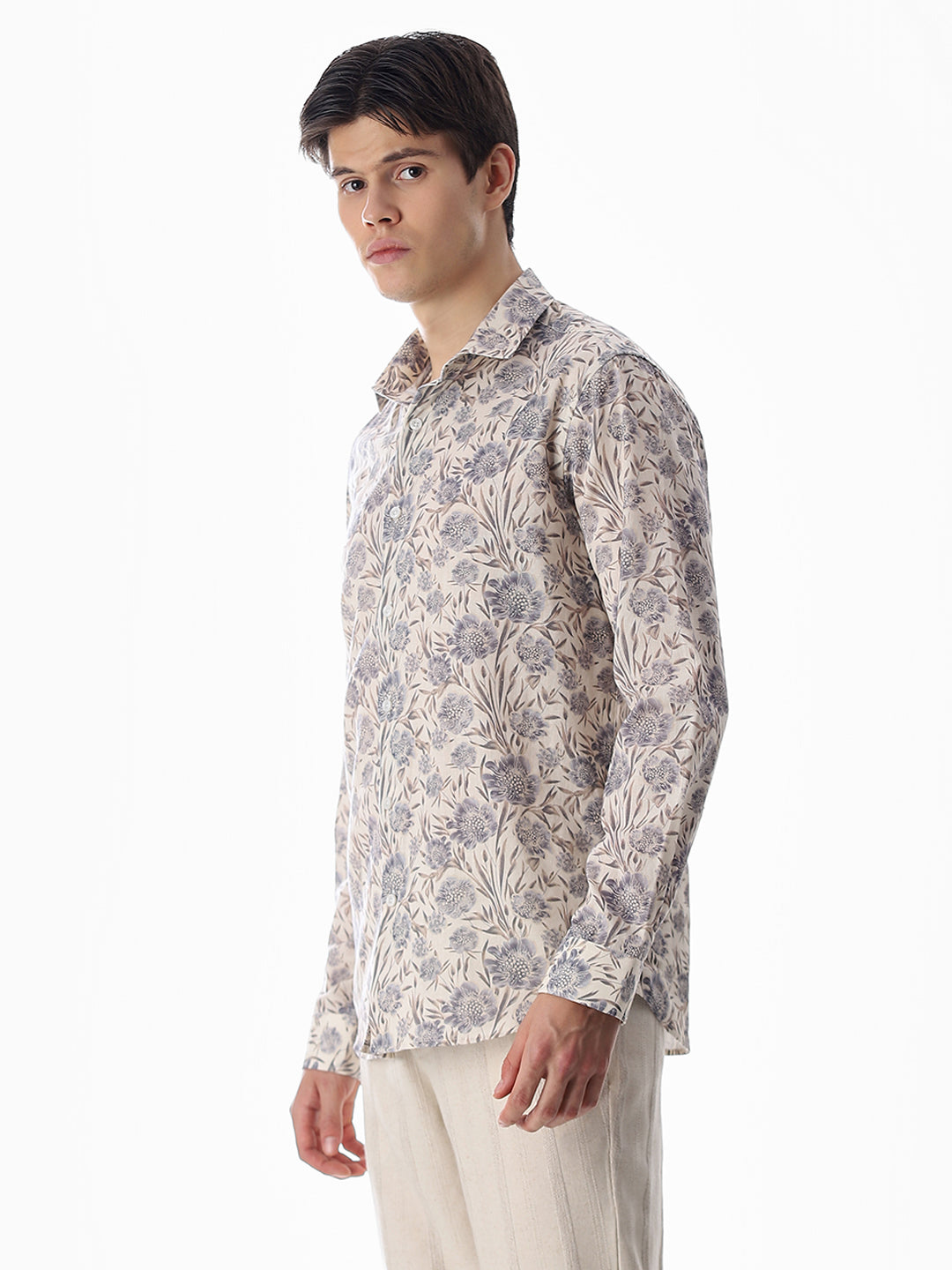 Beige Printed Cotton Shirt