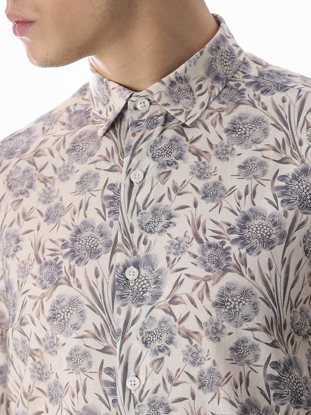 Beige Printed Cotton Shirt