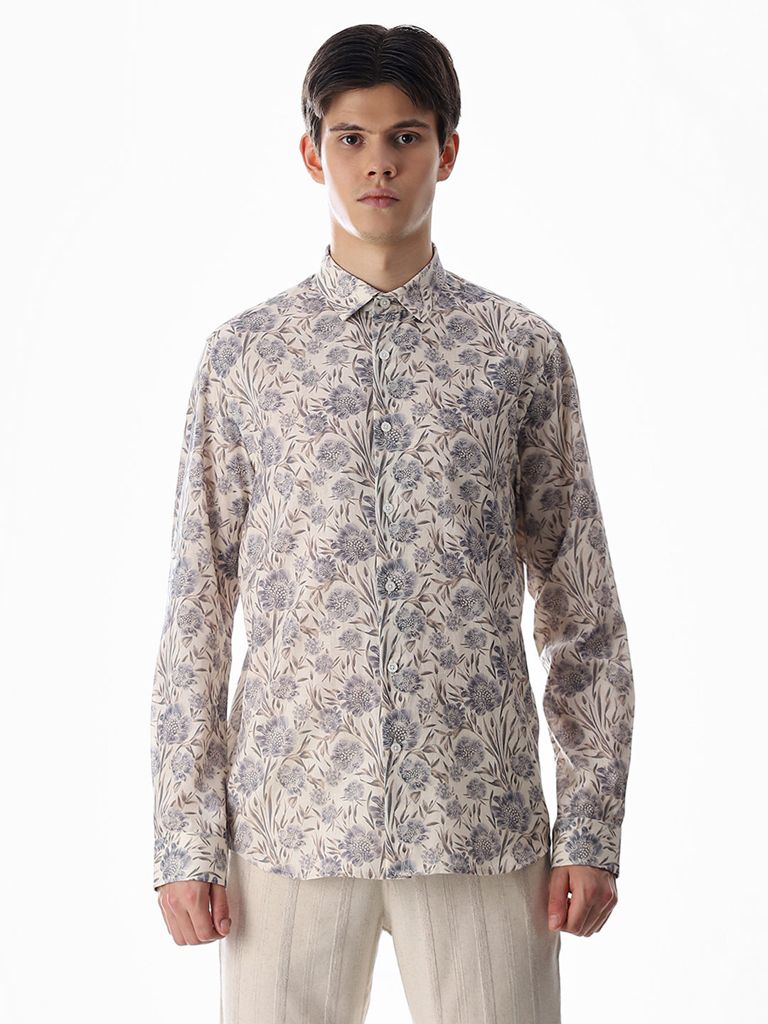 Beige Printed Cotton Shirt